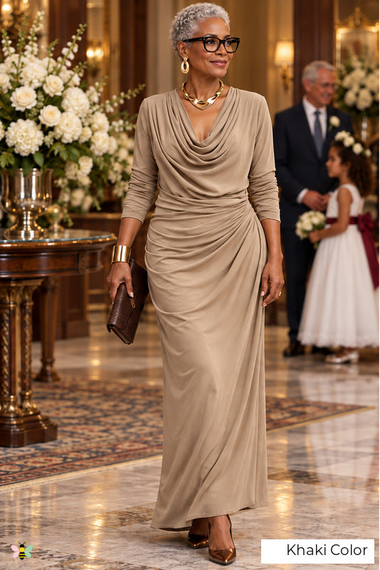 The Venetian Whisper Cowl-Neck Gown | Khaki Color | front