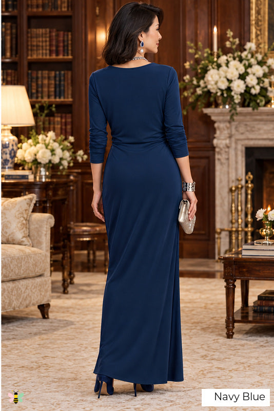 The Venetian Whisper Cowl-Neck Gown | Navy Blue | back
