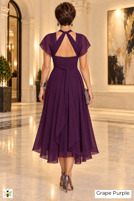 The Evening Current Ruched Midi Dress | Grape Purple | back