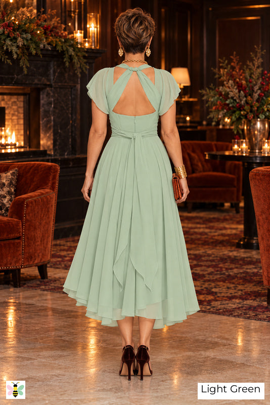 The Evening Current Ruched Midi Dress | Light Green | back