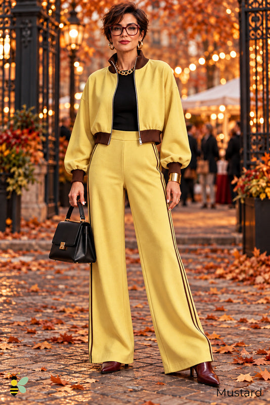 City Contrast Ribbed Tracksuit Set | 02_Mustard_front | Mustard front | B Store glam