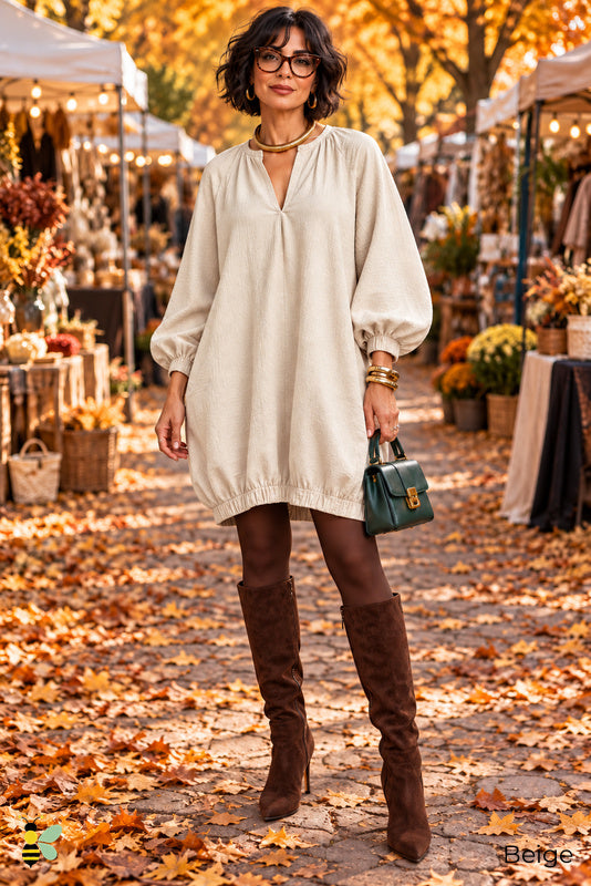 Festival Edit Balloon-Sleeve Mini Dress | 06_Beige_front | Beige front | B Store glam