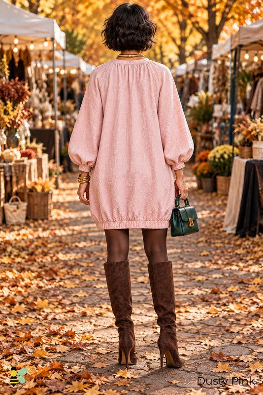 Festival Edit Balloon-Sleeve Mini Dress | 06_Dusty_Pink_back | Dusty Pink back | B Store glam