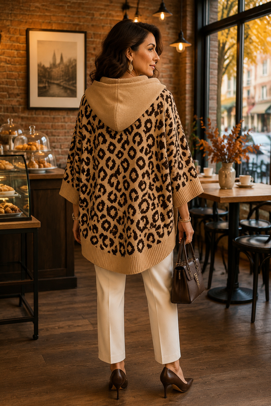 Vivi Country Weekend Leopard Hooded Poncho - 7 Colors Availible