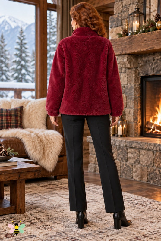 Chalet Glow Plush Zip Jacket | Burgundy | back