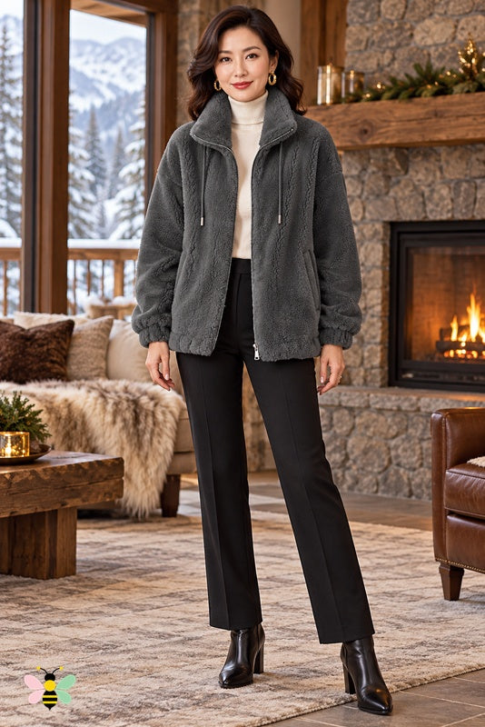 Chalet Glow Plush Zip Jacket | Dark Gray | front