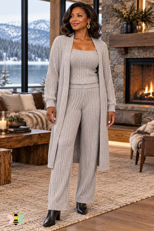 Chalet Hours Ribbed Three-Piece Set | Gray | front