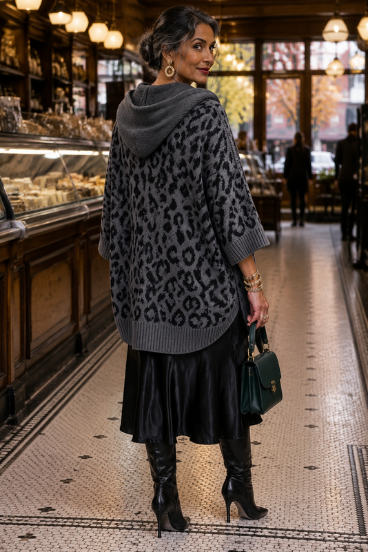 Vivi Country Weekend Leopard Hooded Poncho - 7 Colors Availible
