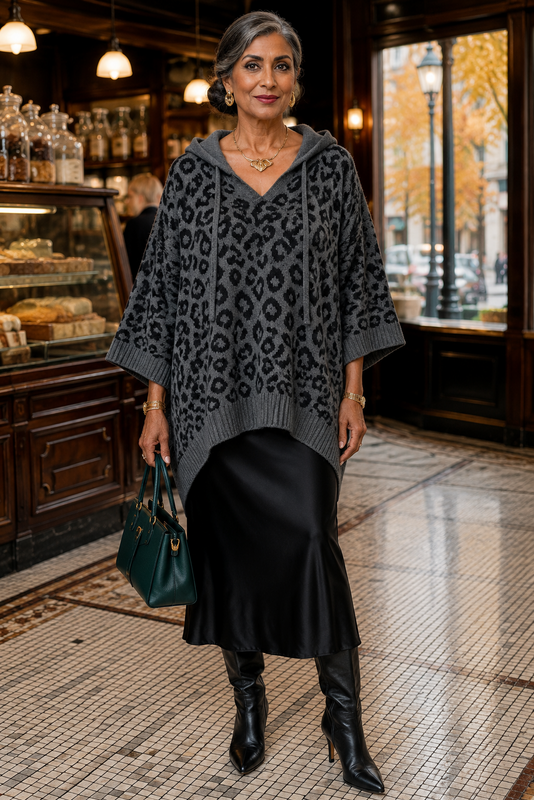 Vivi Country Weekend Leopard Hooded Poncho - 7 Colors Availible