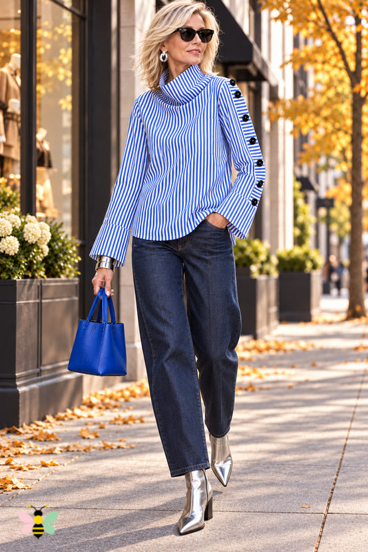 Chelsea Buttonline Striped Top