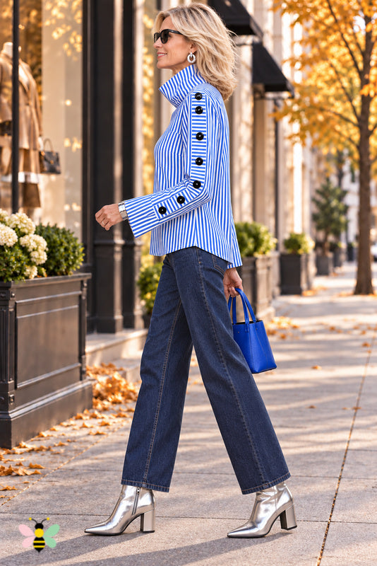 Chelsea Buttonline Striped Top
