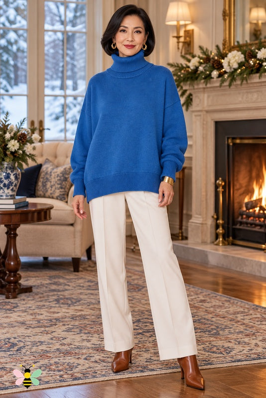 Color Story Relaxed Turtleneck | Blue | front