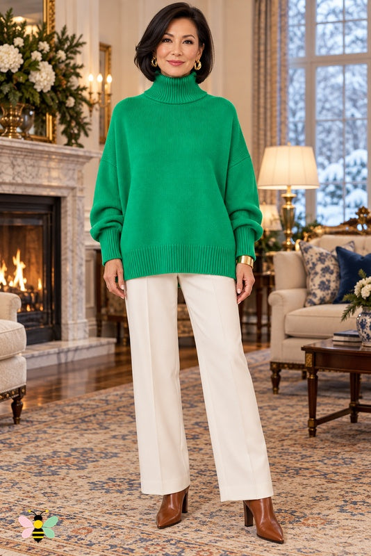 Color Story Relaxed Turtleneck | Green | front