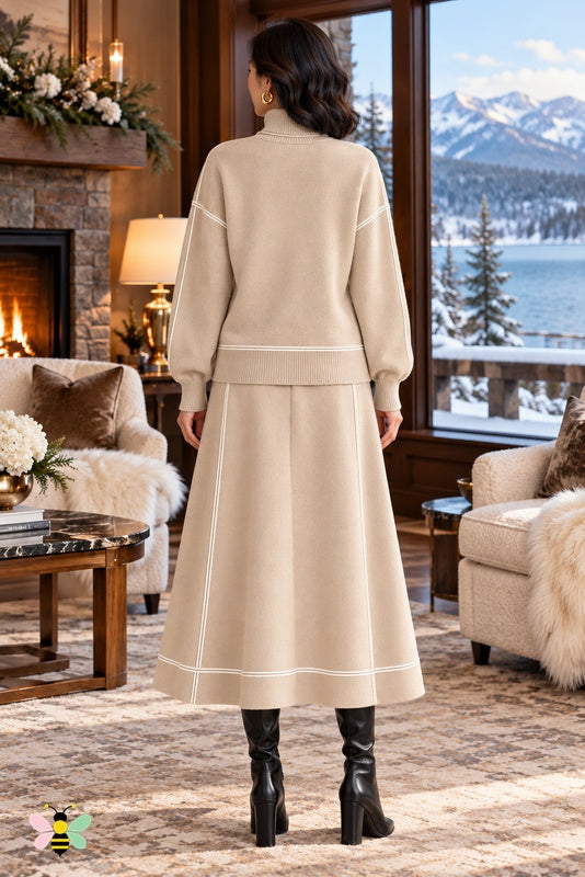 Contour Club Knit Skirt Set | Beige | back