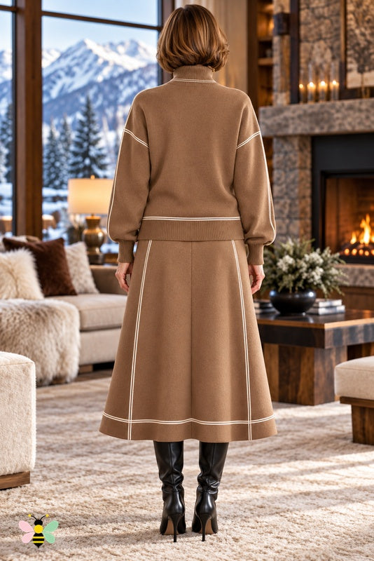 Contour Club Knit Skirt Set | Camel | back