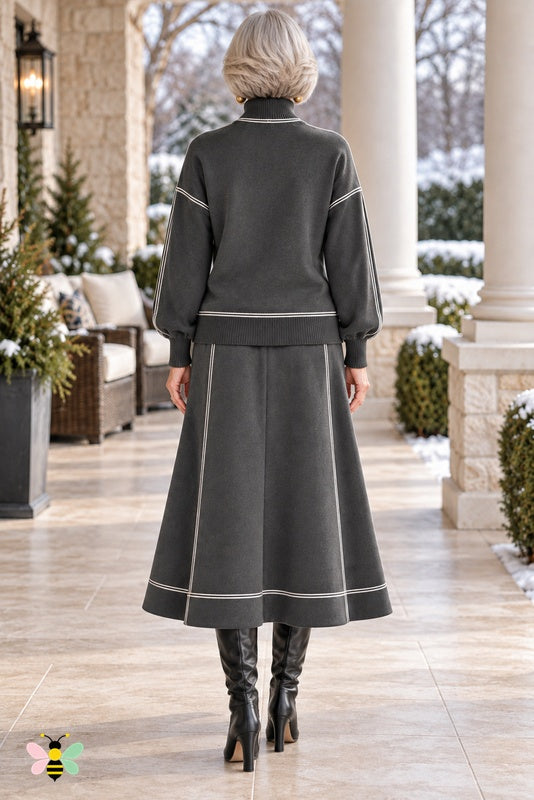 Contour Club Knit Skirt Set | Dark Gray | back