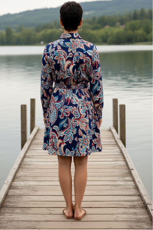 Blue Paisley Starburst Tie Dress