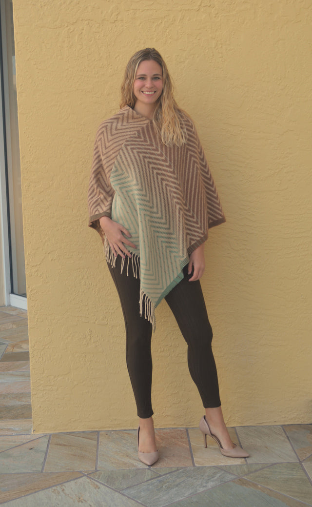 Brown Zigzag Pattern Poncho