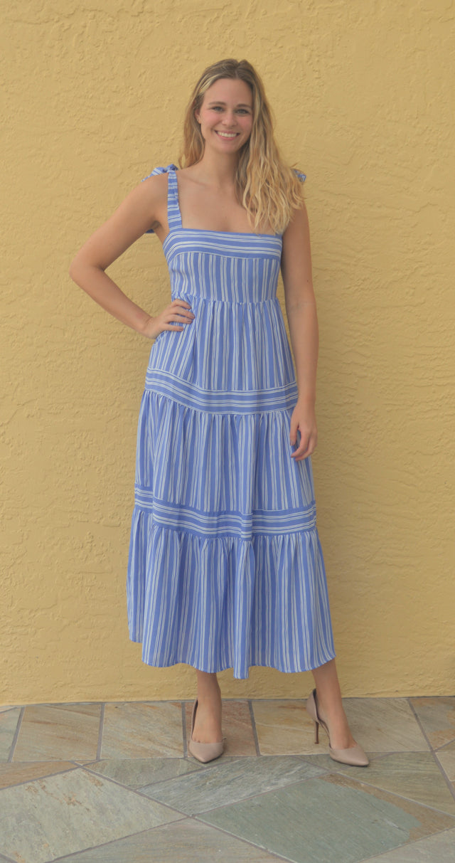 Pinstripe Tie Shoulder Dress