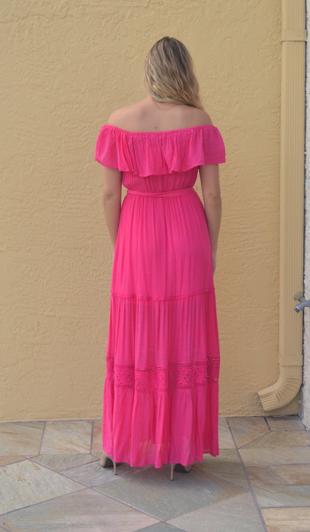 Pink Off the Shoulder Maxi Dress