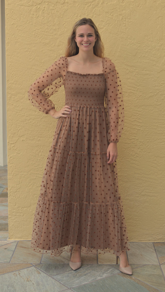 Mocha Polka-Dot Gown
