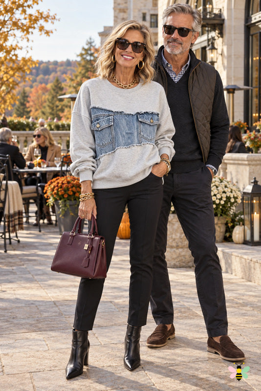 The Savina Denim-Panel Sweatshirt