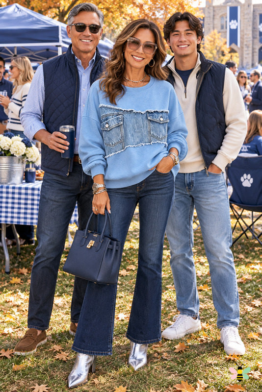The Savina Denim-Panel Sweatshirt