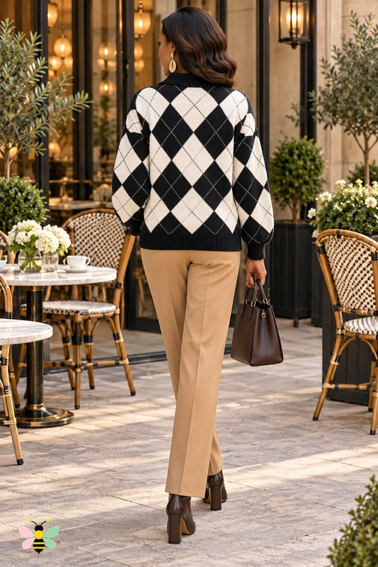 Fireside Club Argyle Polo Sweater | Black | back