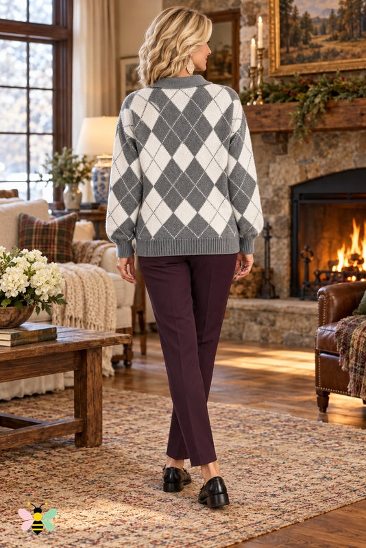 Fireside Club Argyle Polo Sweater | Gray | back