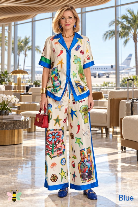 First Class Play Printed Pants Set | Blue | front
