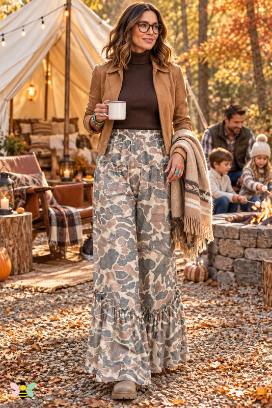 Glamping Weekend Ruffle-Hem Camo Pants