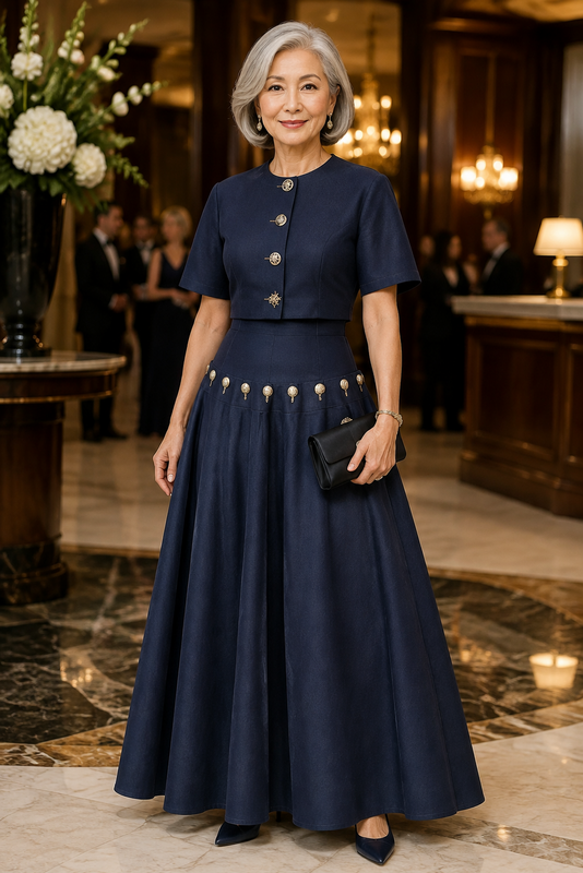 Grand Avenue Gold-Button Two-Piece Skirt Set - 2 Colors