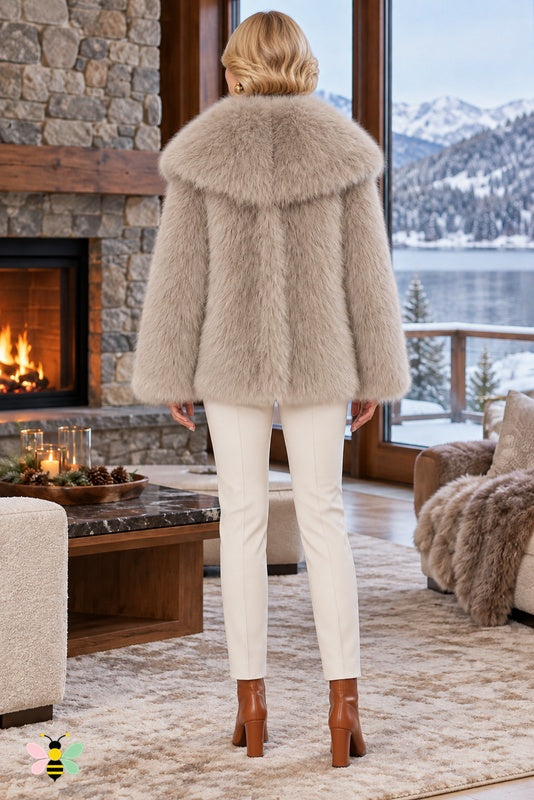 Grand Entrance Faux-Fur Jacket | Apricot-Oversized Fur Collar | back
