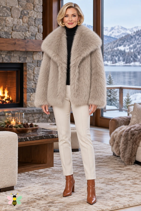 Grand Entrance Faux-Fur Jacket | Apricot-Oversized Fur Collar | front