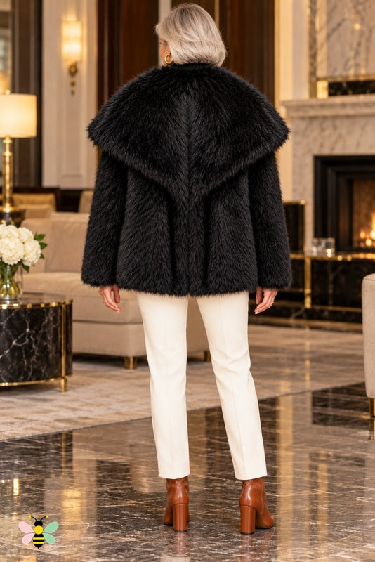 Grand Entrance Faux-Fur Jacket | Black-Oversized Collar | back