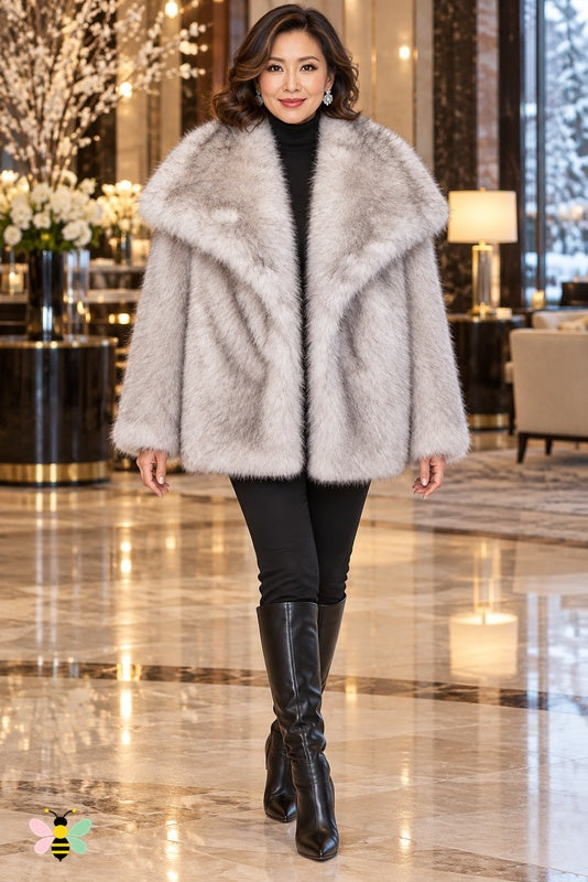 Grand Entrance Faux-Fur Jacket | Black-Tip-dyed Thickened Fur With Oversized Collar | front
