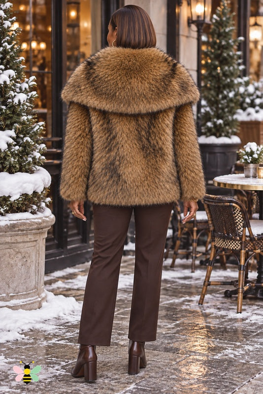 Grand Entrance Faux-Fur Jacket | Brown-Tip-dyed Thickened Fur With Oversized Collar | back