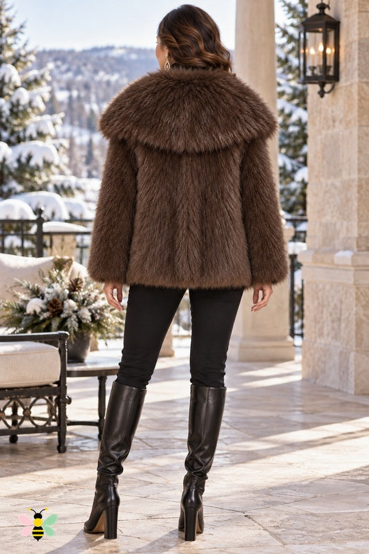 Grand Entrance Faux-Fur Jacket | Coffee-Oversized Collar | back