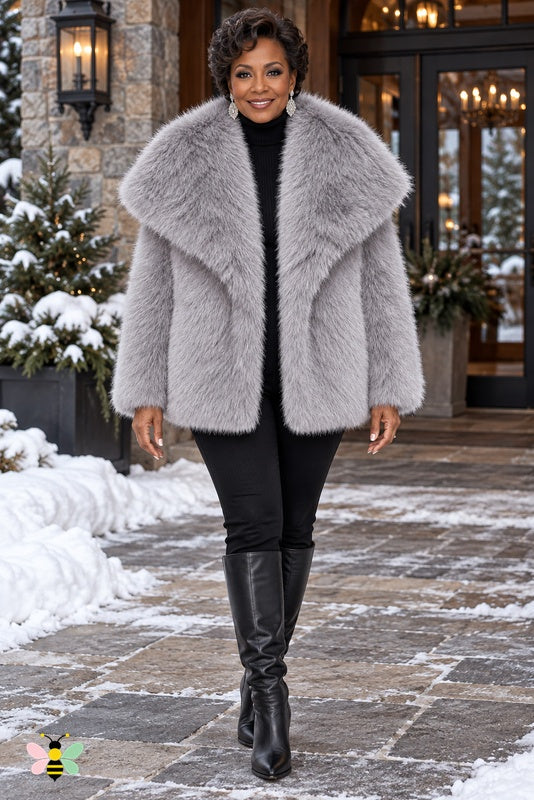 Grand Entrance Faux-Fur Jacket | Light Blue-Oversized Collar | front
