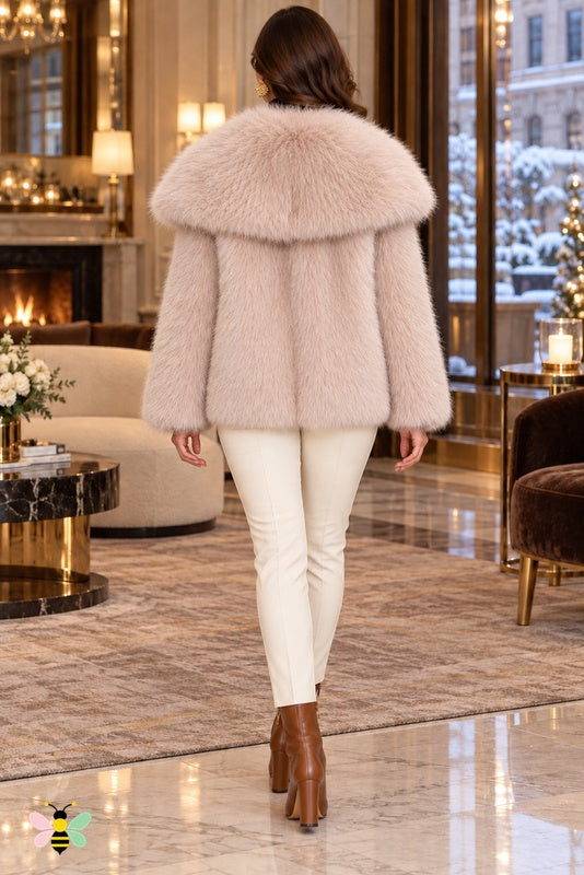 Grand Entrance Faux-Fur Jacket | Light Pink-Oversized Collar | back