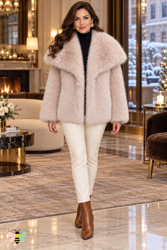 Grand Entrance Faux-Fur Jacket | Light Pink-Oversized Collar | front