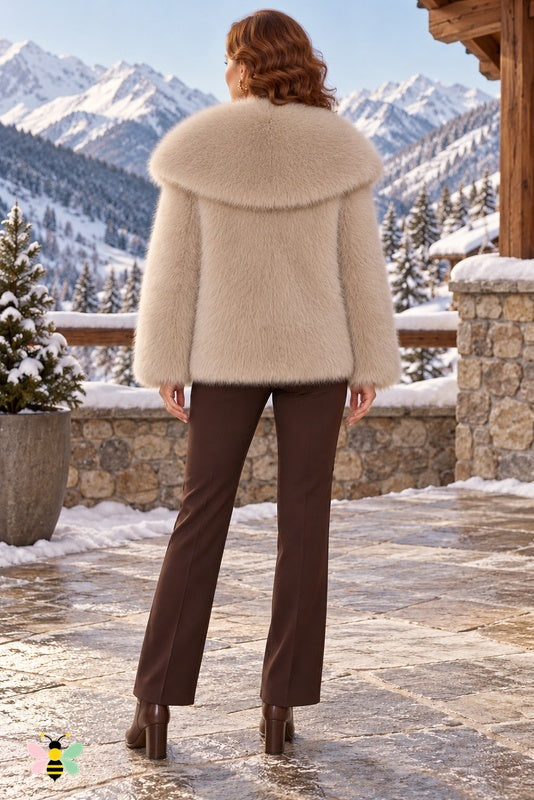 Grand Entrance Faux-Fur Jacket | Milk Tea-Oversized Collar | back