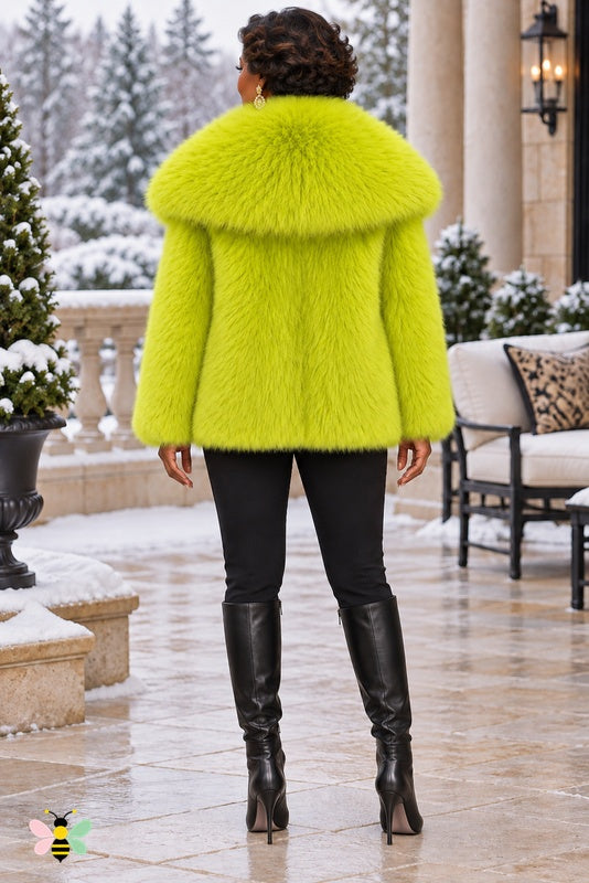 Grand Entrance Faux-Fur Jacket | Neon Green-Oversized Collar | back