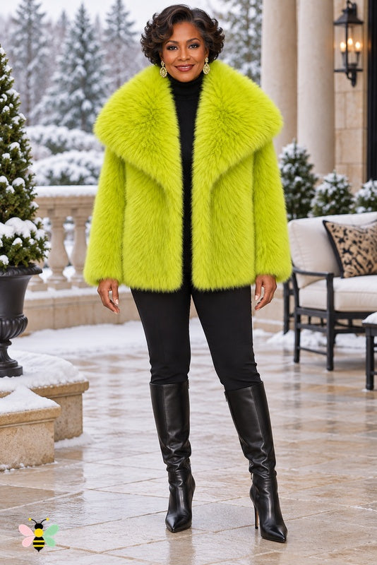 Grand Entrance Faux-Fur Jacket | Neon Green-Oversized Collar | front