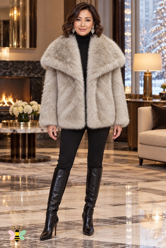 Grand Entrance Faux-Fur Jacket | Yellow-Tip-dyed Fur With Oversized Fur Collar | front