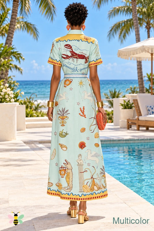 Gulf Reverie Belted Maxi Shirt Dress | Multicolor | back