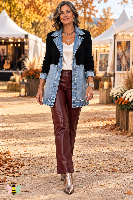 Hudson Harvest Denim-Trim Mixed-Media Jacket