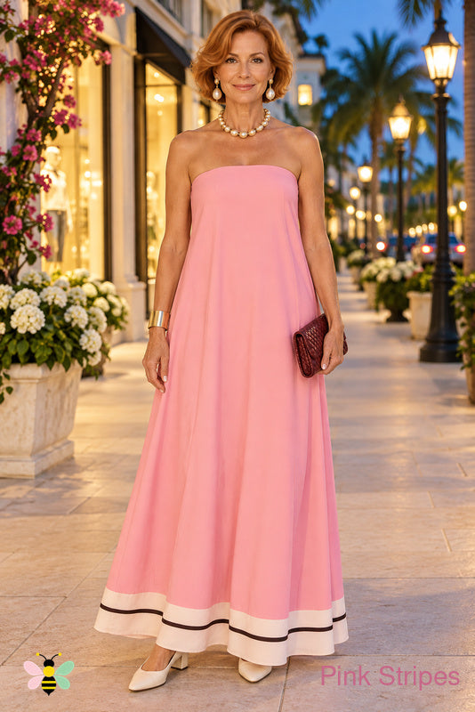 Jetset Smocked Tube Maxi Dress | Pink Stripes | front