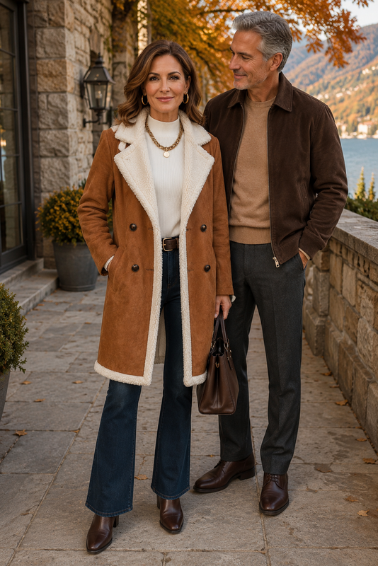 Lake Geneva Sherpa-Trim Double-Breasted Coat