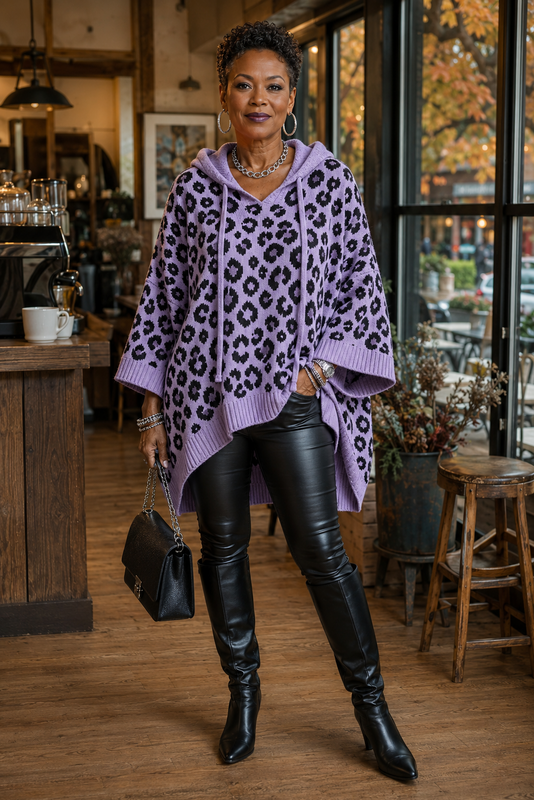 Vivi Country Weekend Leopard Hooded Poncho - 7 Colors Availible